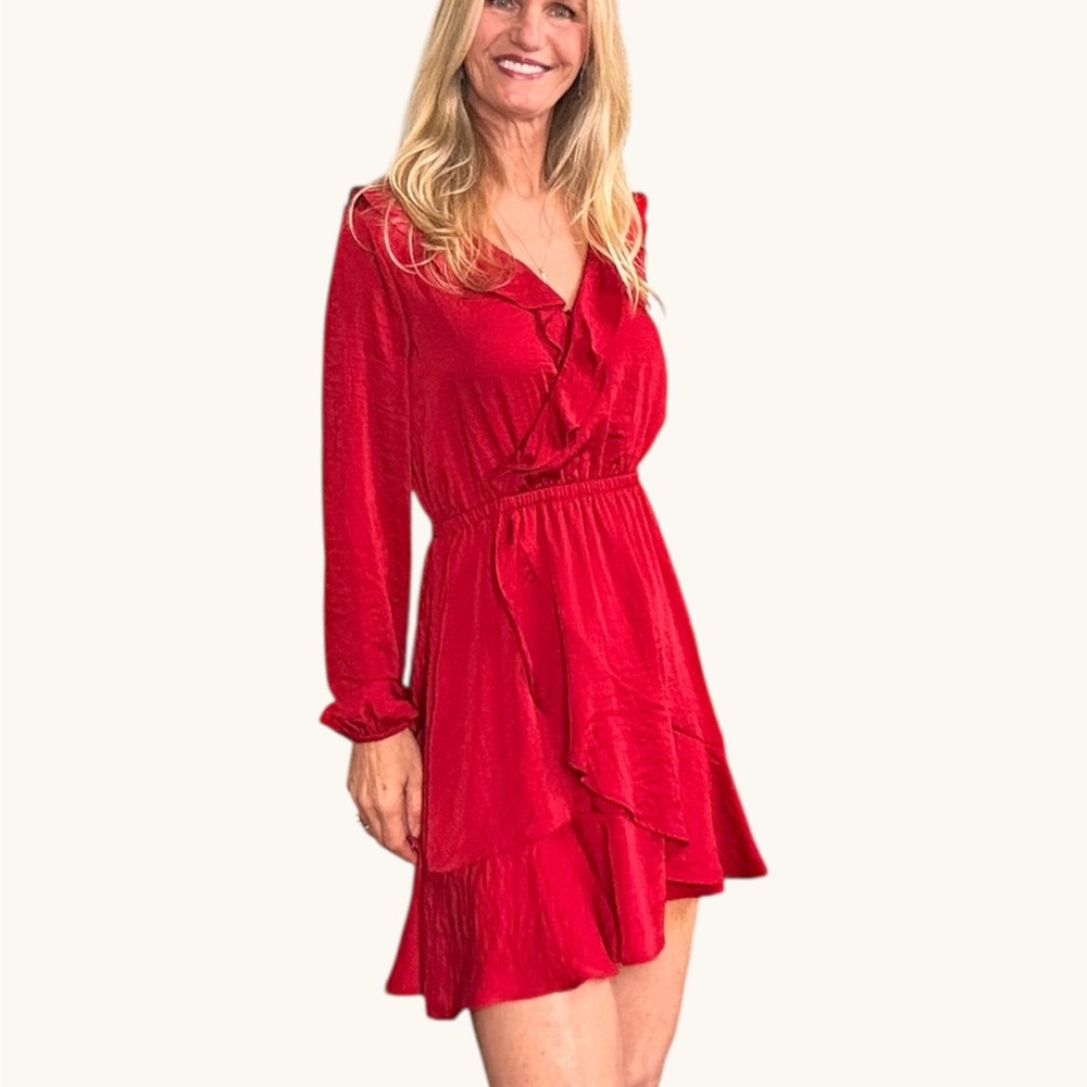 Express  Red Long Sleeve Dress